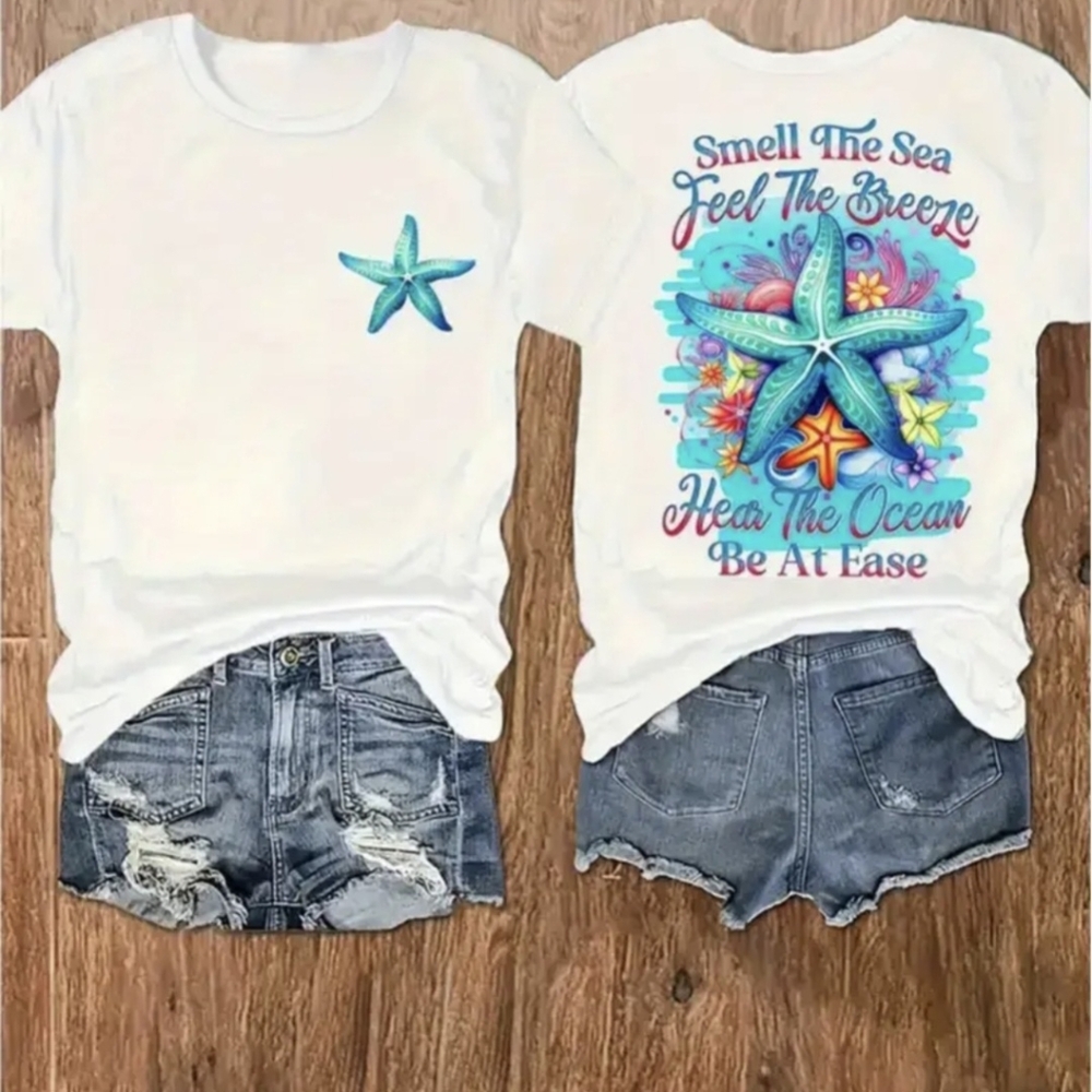 Women's 100% Cotton Size XXL/14 "Smell the Sea" Short Sleeve T-Shirt